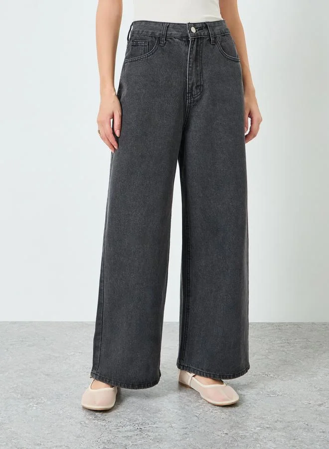 Women Charcoal High Rise Wide Leg Jeans